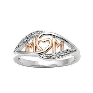 Mom Heart Ring White and Rose Gold Sterling Silver Womens Ginger Lyne