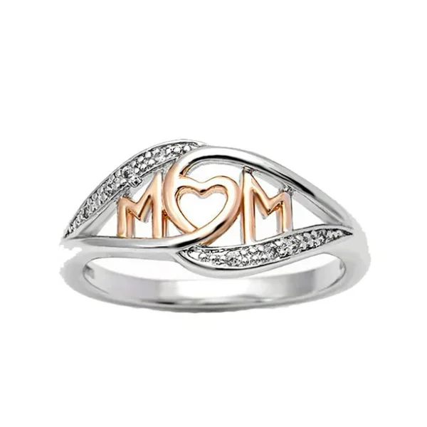 Mom Heart Ring White and Rose Gold Sterling Silver Womens Ginger Lyne