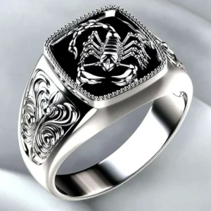 Opolski Men Scorpion Engraved Alloy Wide Finger Ring Birthday Club Party Jewelry Gift