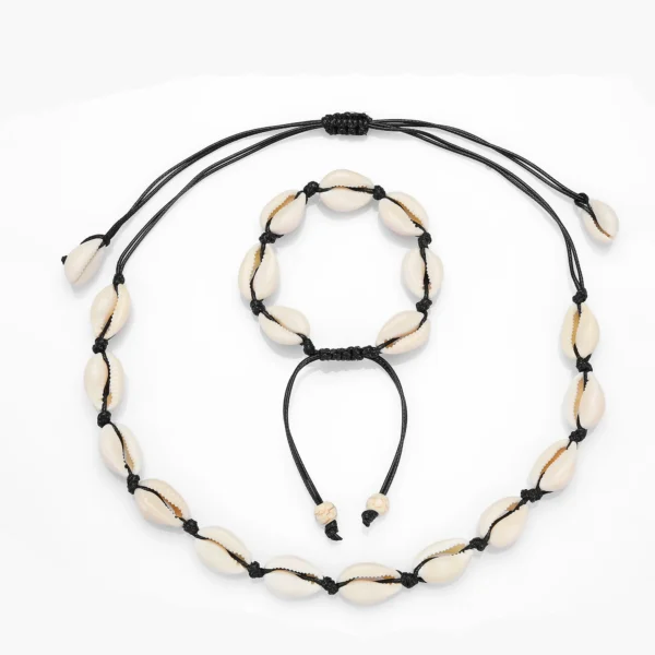 Starain White Shell Necklace Bracelet for Women Adjustable Puka Beach Seashell Choker Set - Image 2