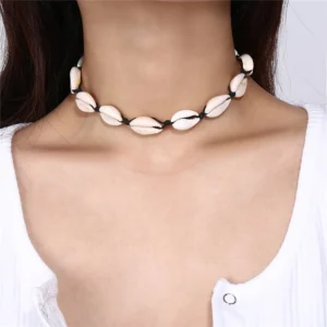 Starain White Shell Necklace Bracelet for Women Adjustable Puka Beach Seashell Choker Set
