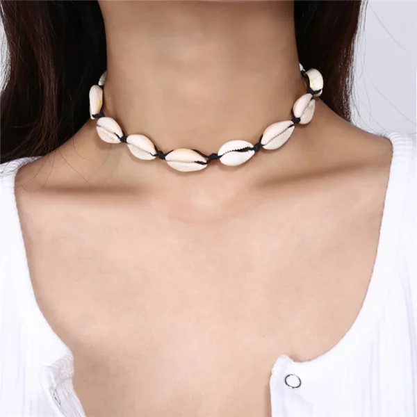 Starain White Shell Necklace Bracelet for Women Adjustable Puka Beach Seashell Choker Set