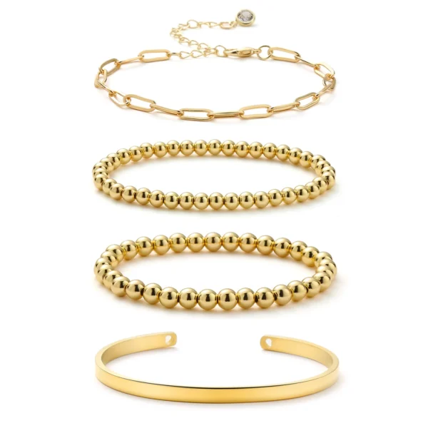 XIJIN 4Pcs Gold Beaded Bracelets for Women Stretch Bead Ball Bracelet Set